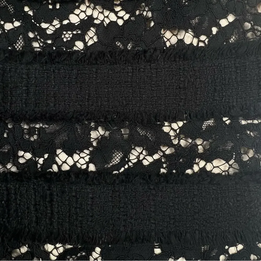 J Crew Fringy Tweed Lace Tank Top M Black Nude Eyelash Fringe Trim Blouse Career